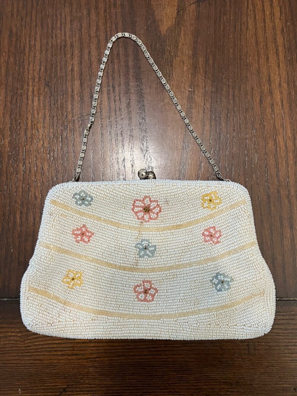 Vintage Jorelle Bags Handmade Beaded Coin Purse Bag Flower Print Made Japan